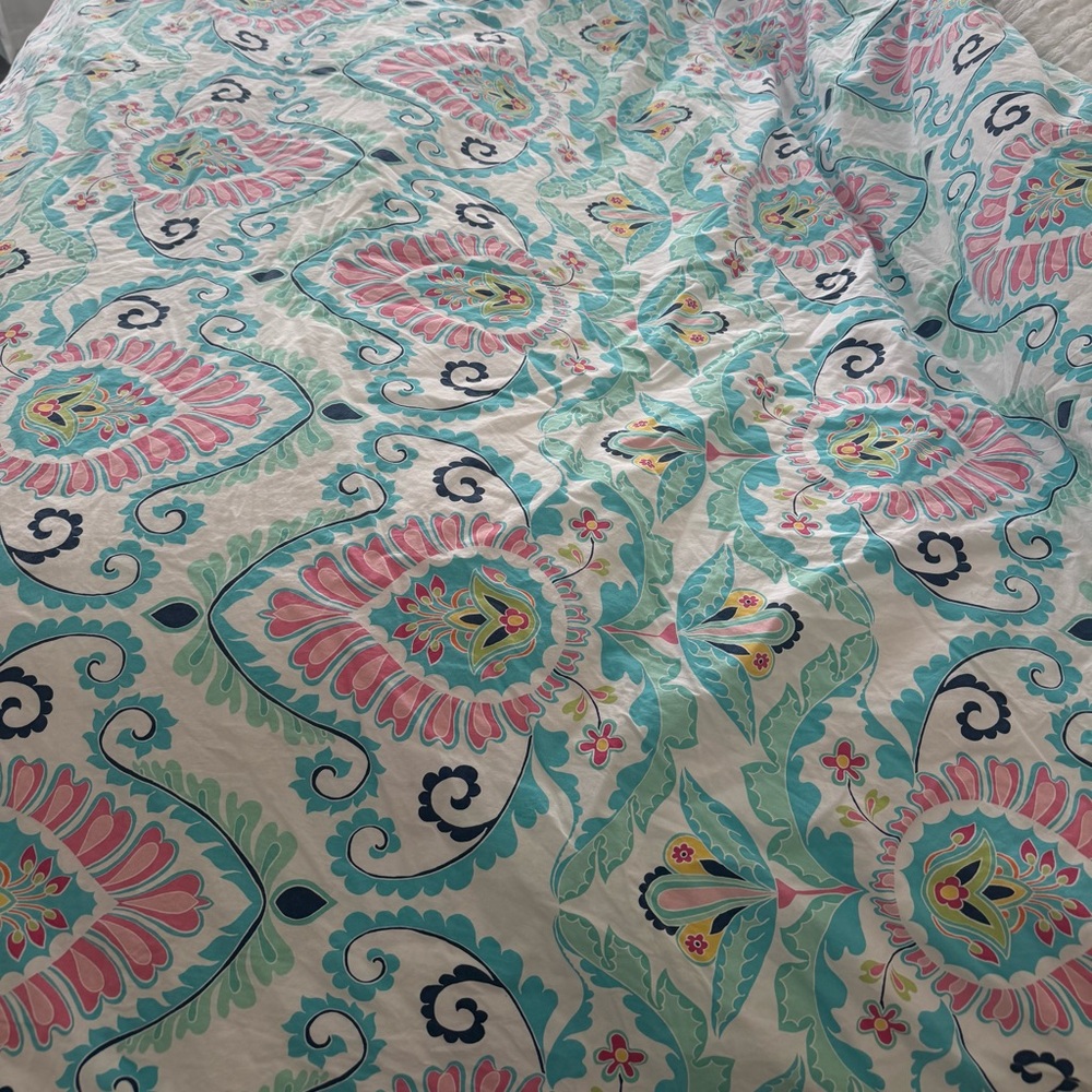 Pottery Barn Teen Turquoise, Pink & Navy Paisley Duvet Cover
